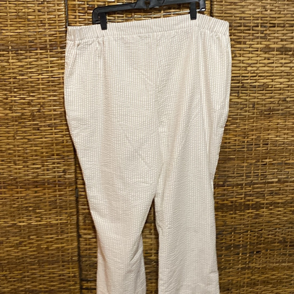 NWOT Joan Rivers White tan seersucker lined wide leg pants 1X - Picture 4 of 6